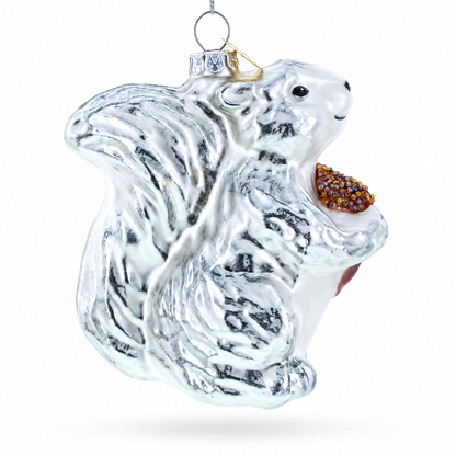 Silver Squirrel Retro Glass Christmas Ornament
