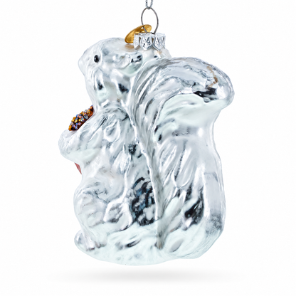 Silver Squirrel Retro Glass Christmas Ornament