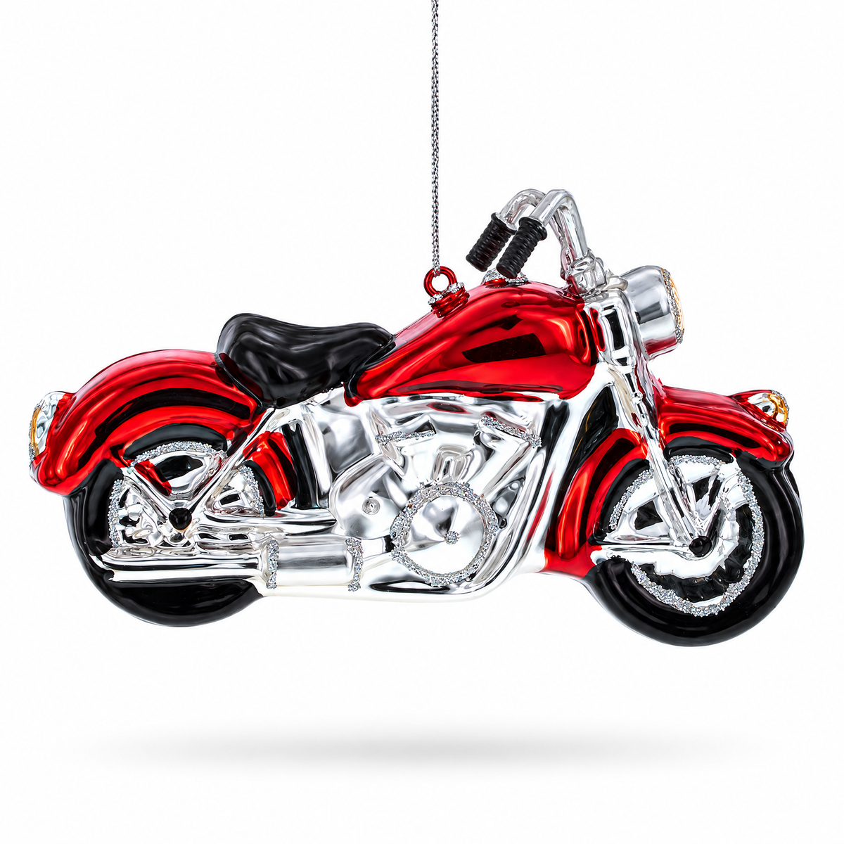 Red Motorcycle Glass Christmas Ornament