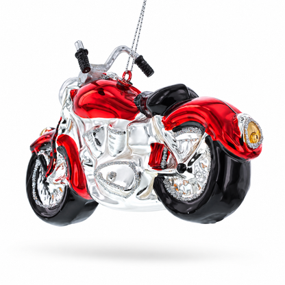 Red Motorcycle Glass Christmas Ornament
