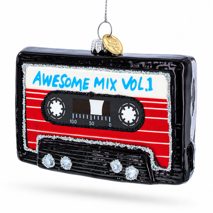 Audio Tape Cassette Glass Christmas Ornament