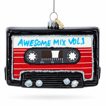 Audio Tape Cassette Glass Christmas Ornament