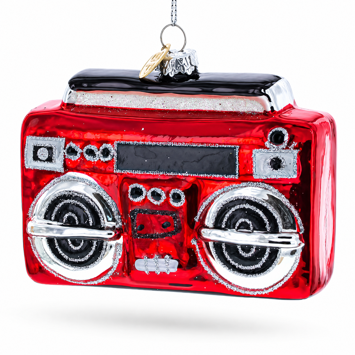 Retro Cassette Player Glass Christmas Ornament