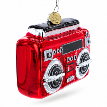 Retro Cassette Player Glass Christmas Ornament