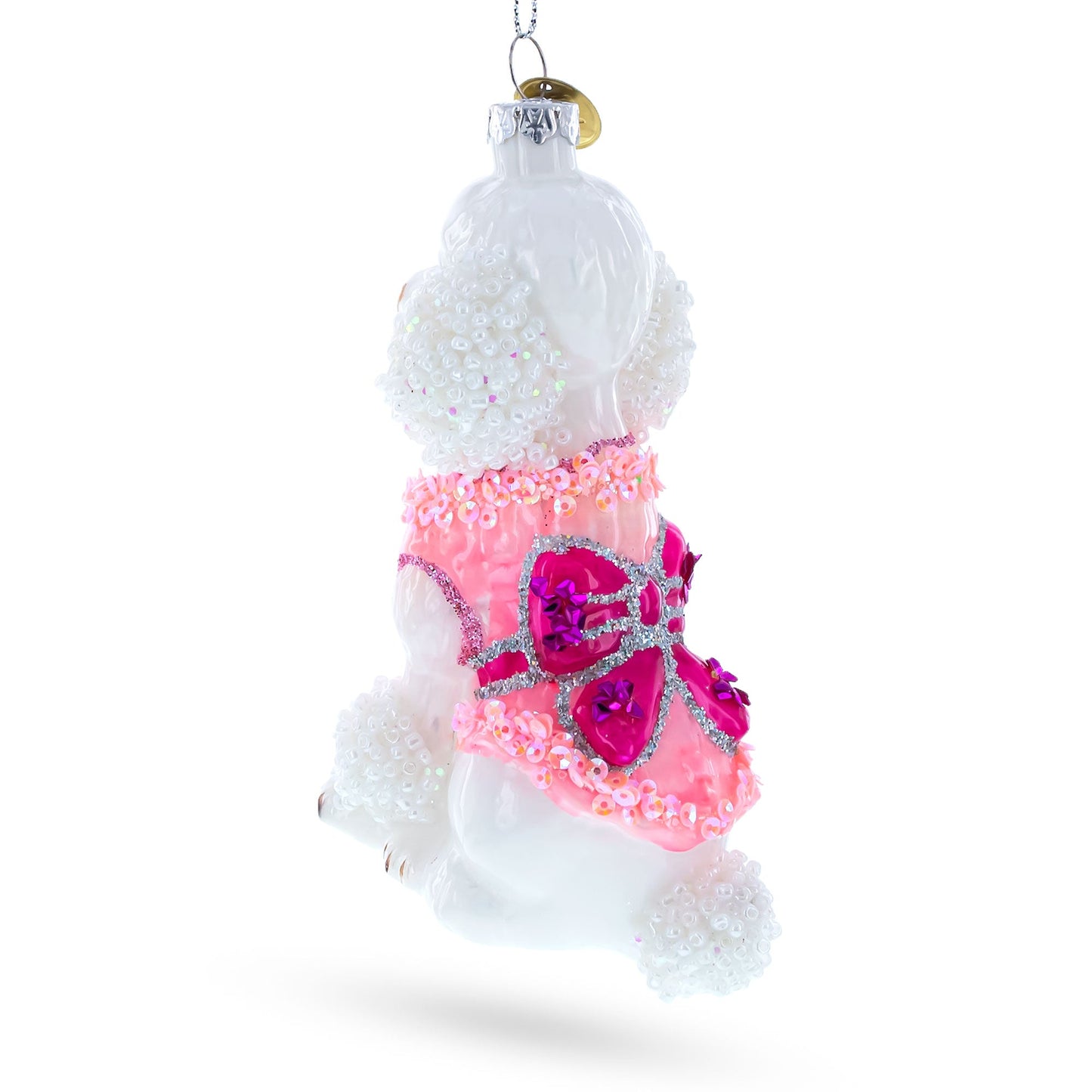 Poodle in Pink Costume Glass Christmas Ornament