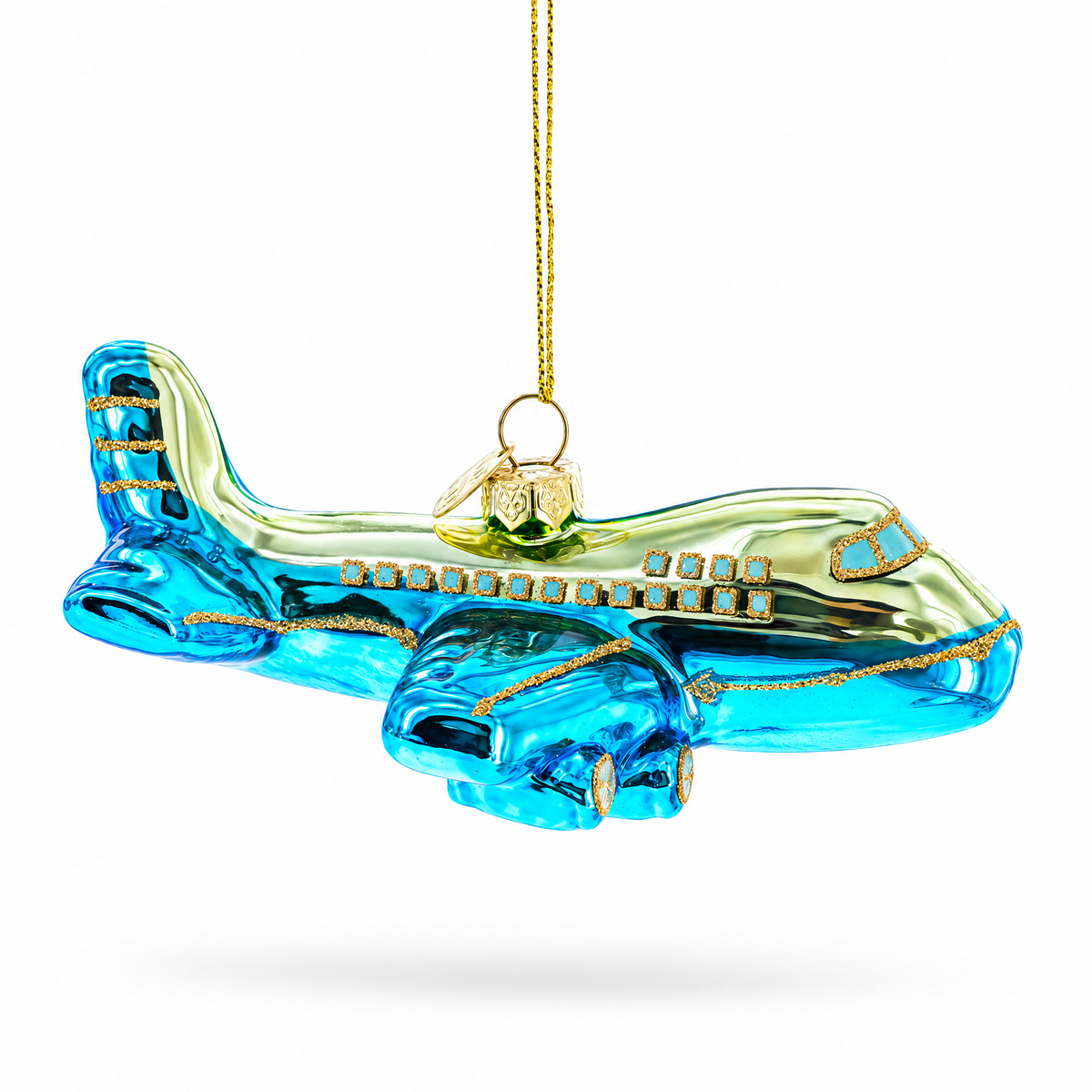 Blue Airplane Glass Christmas Ornament