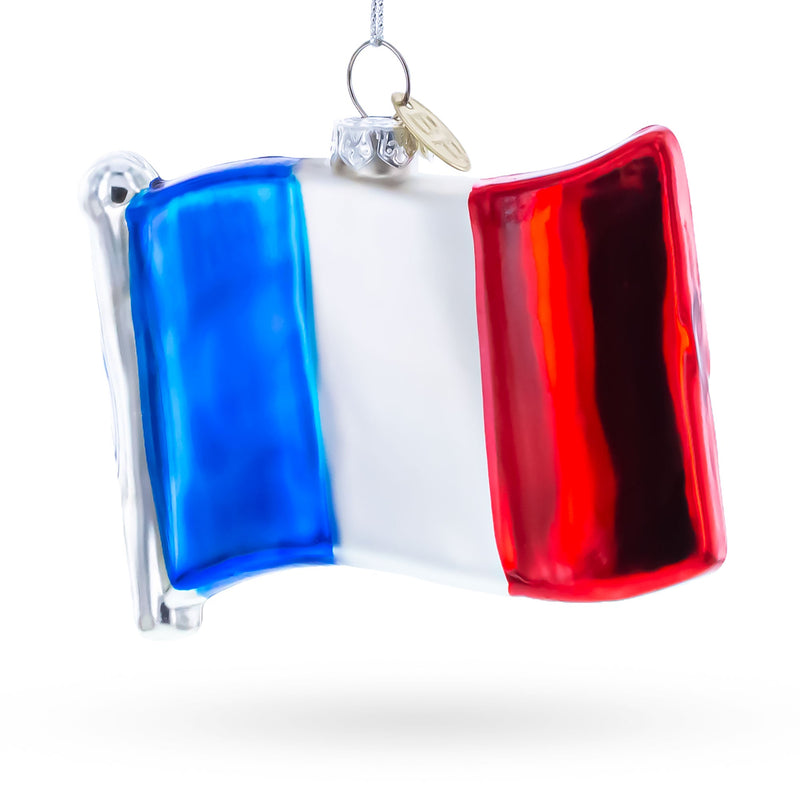 Waving Flag of France Glass Christmas Ornament