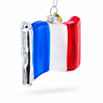 Waving Flag of France Glass Christmas Ornament