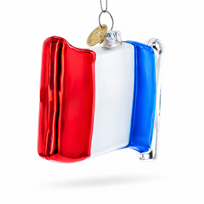 Waving Flag of France Glass Christmas Ornament