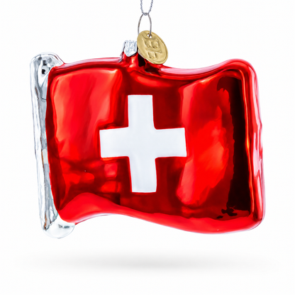 Waving Flag of Switzerland Glass Christmas Ornament