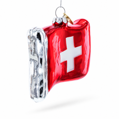Waving Flag of Switzerland Glass Christmas Ornament
