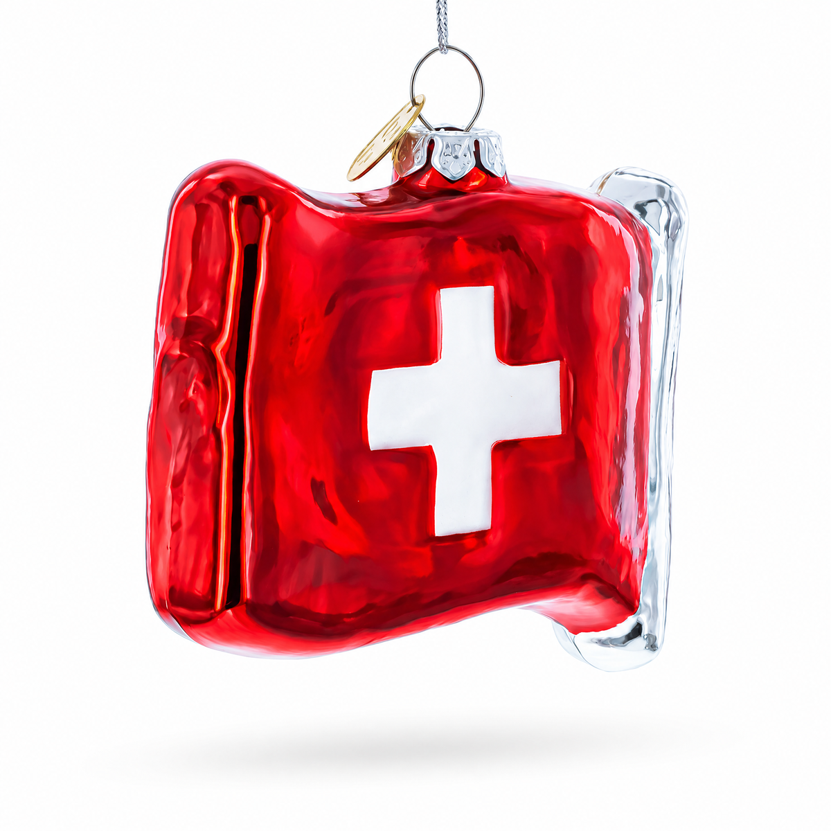 Waving Flag of Switzerland Glass Christmas Ornament