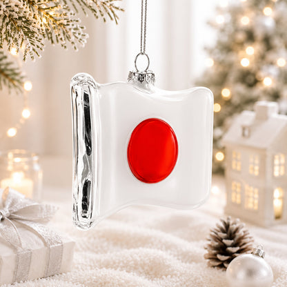 Waving Flag of Japan Glass Christmas Ornament