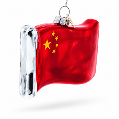 Waving Flag of China Glass Christmas Ornament