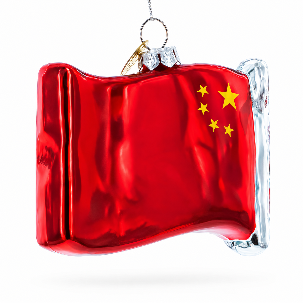 Waving Flag of China Glass Christmas Ornament