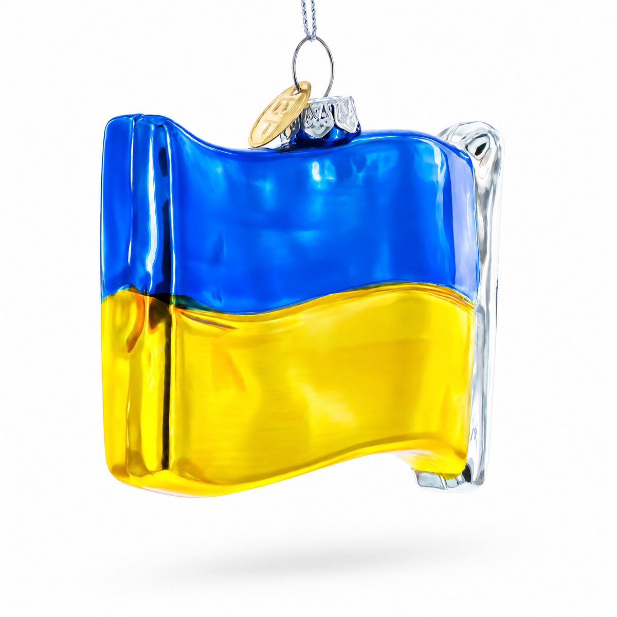 Waving Flag of Ukraine Glass Christmas Ornament
