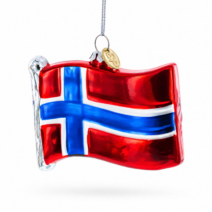 Waving Flag of Norway Glass Christmas Ornament