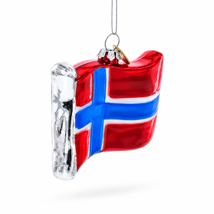 Waving Flag of Norway Glass Christmas Ornament