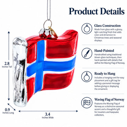 Waving Flag of Norway Glass Christmas Ornament