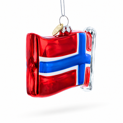 Waving Flag of Norway Glass Christmas Ornament