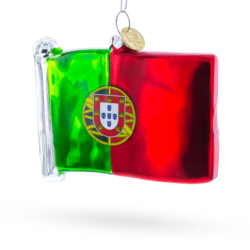 Waving Flag of Portugal Glass Christmas Ornament