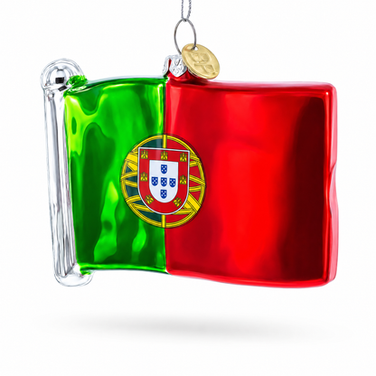 Waving Flag of Portugal Glass Christmas Ornament