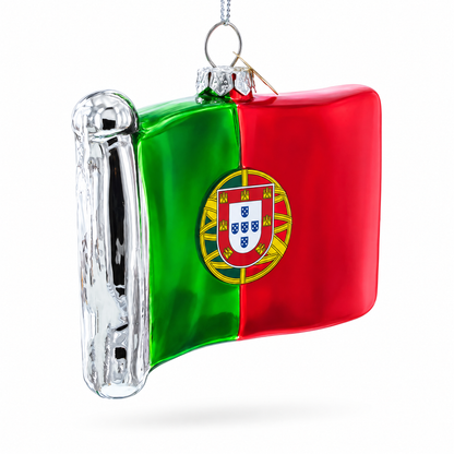 Waving Flag of Portugal Glass Christmas Ornament