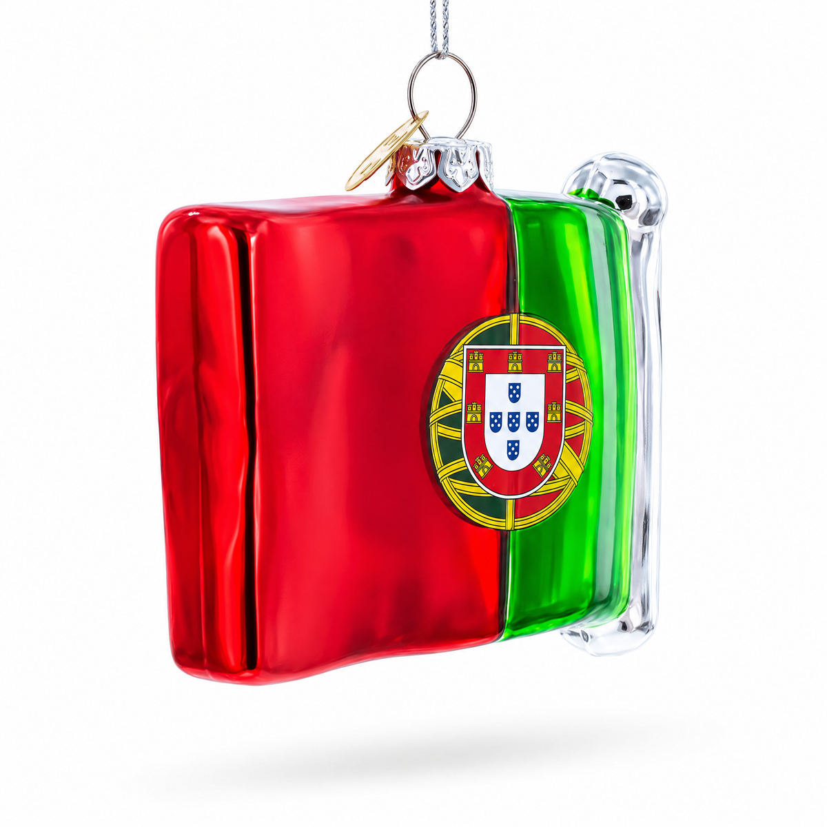 Waving Flag of Portugal Glass Christmas Ornament