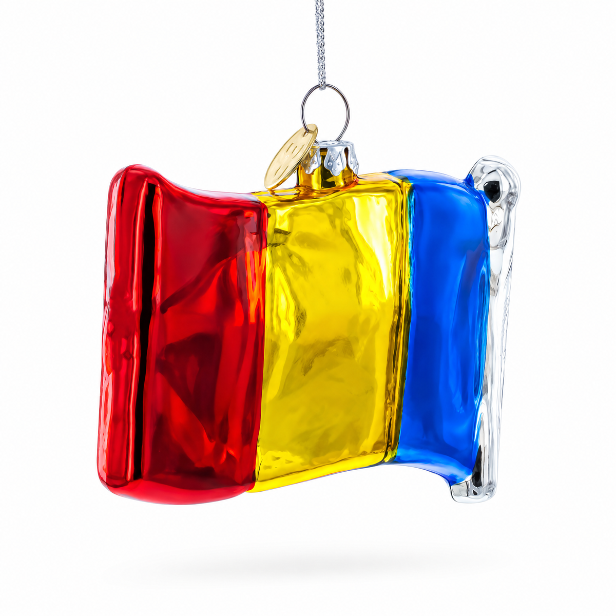 Waving Flag of Romania Glass Christmas Ornament