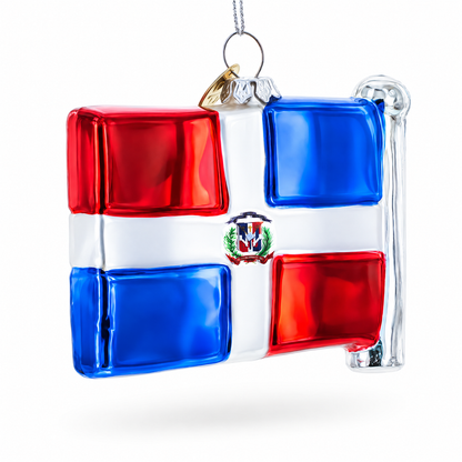 Waving Flag of Dominican Republic Glass Christmas Ornament