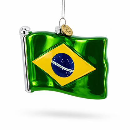 Waving Flag of Brazil Glass Christmas Ornament