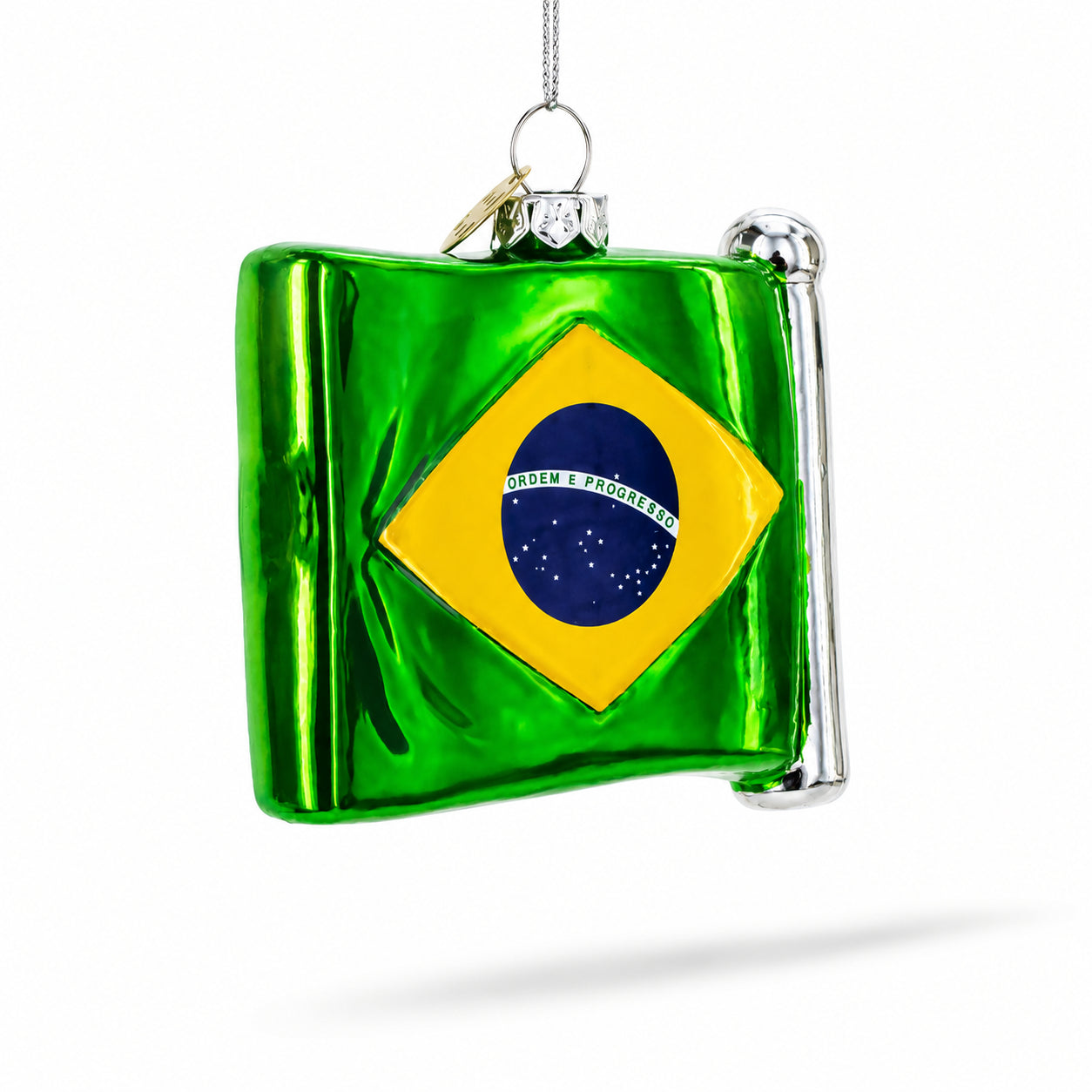 Waving Flag of Brazil Glass Christmas Ornament