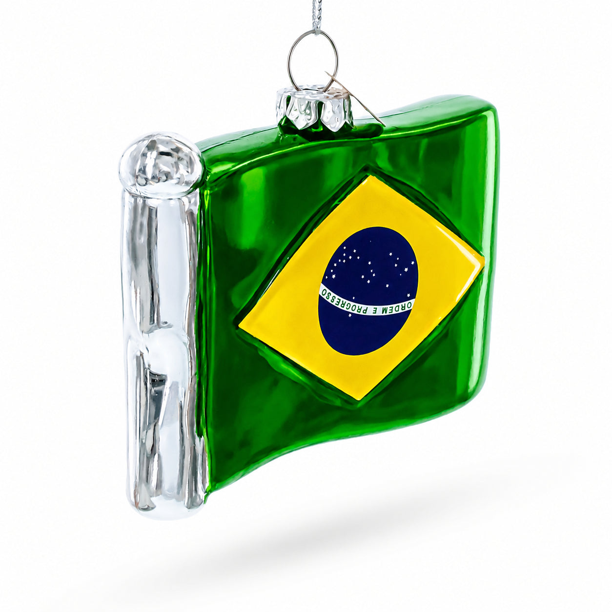 Waving Flag of Brazil Glass Christmas Ornament