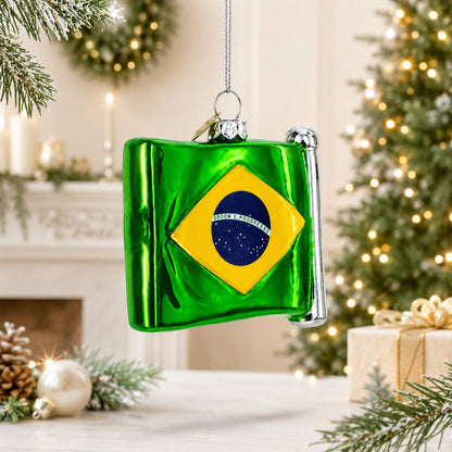 Waving Flag of Brazil Glass Christmas Ornament
