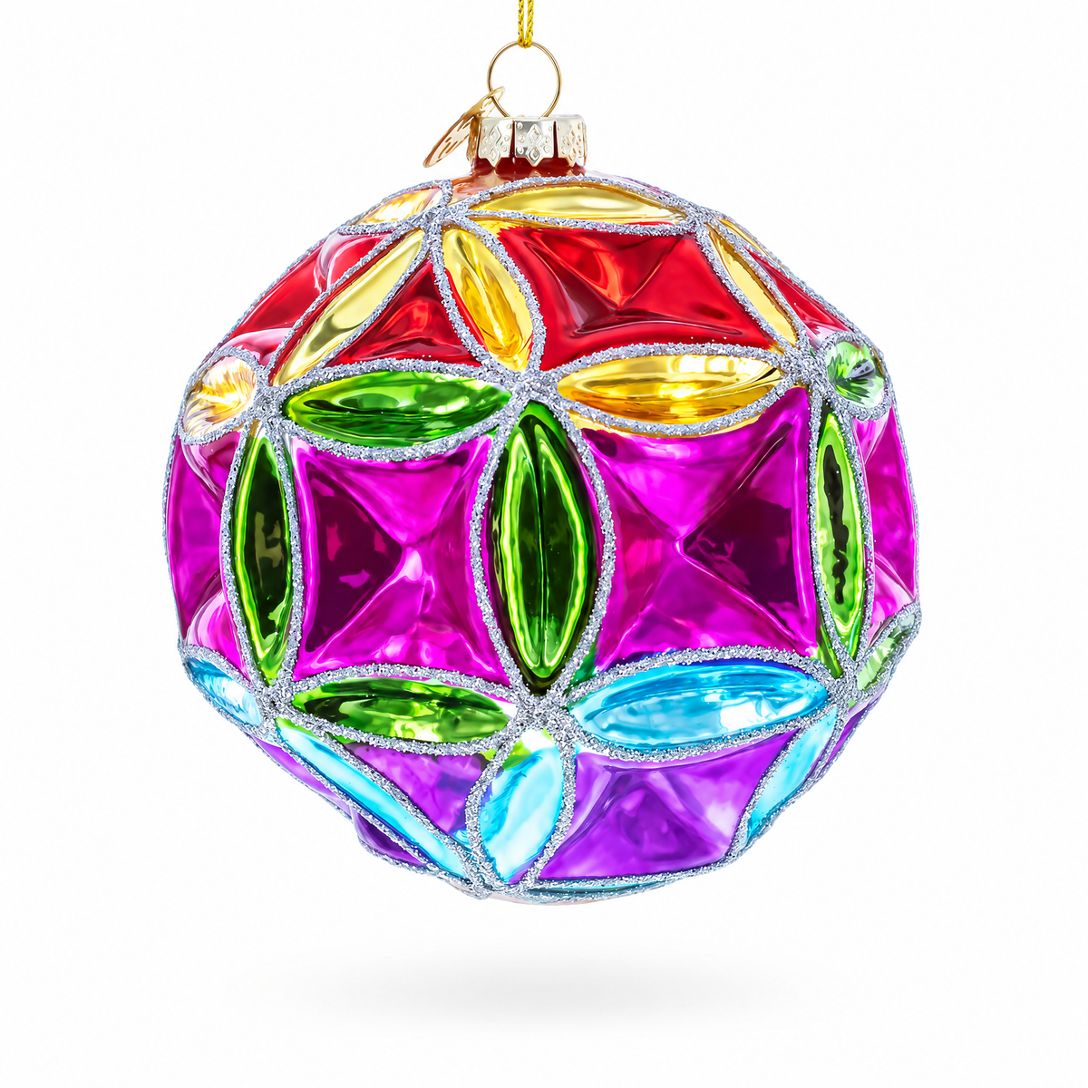 Faceted Design Vibrant Geometric Glass Christmas Ornament