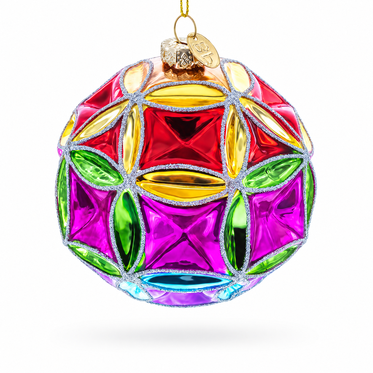 Faceted Design Vibrant Geometric Glass Christmas Ornament