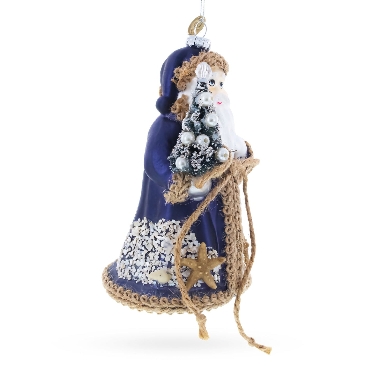 Rustic Coastal Santa with Burlap Accents & Starfish Christmas Ornament