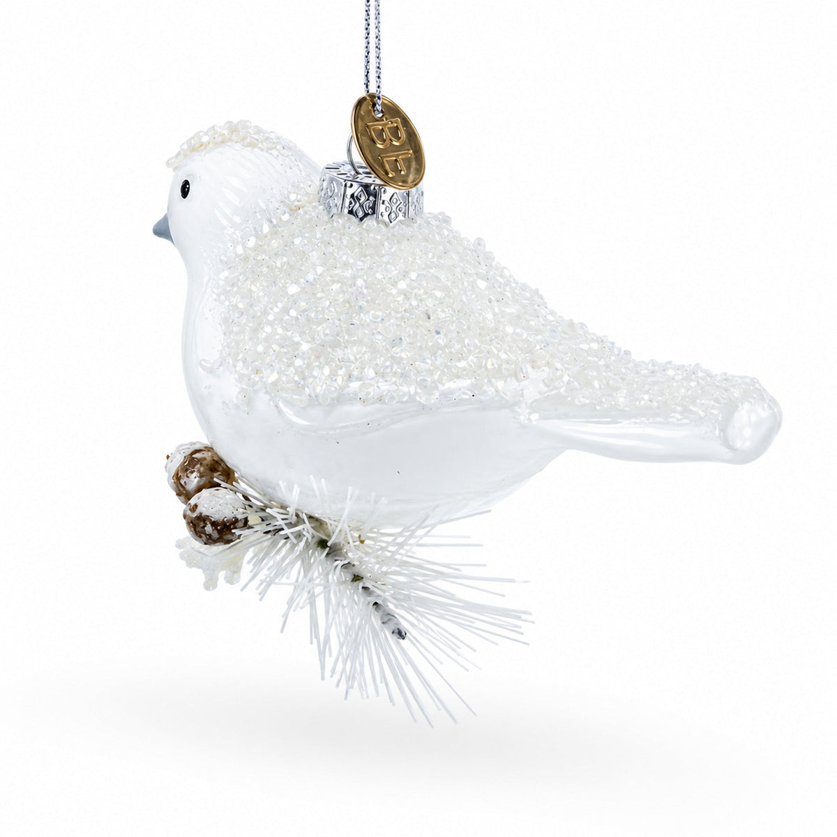 Frosted White Bird Glass Christmas Ornament