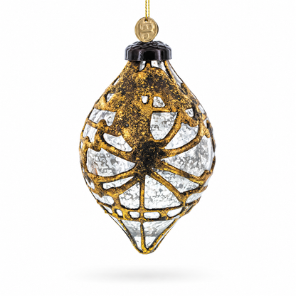 Rustic Teardrop with Gold Filigree Clear Glass Christmas Ornament