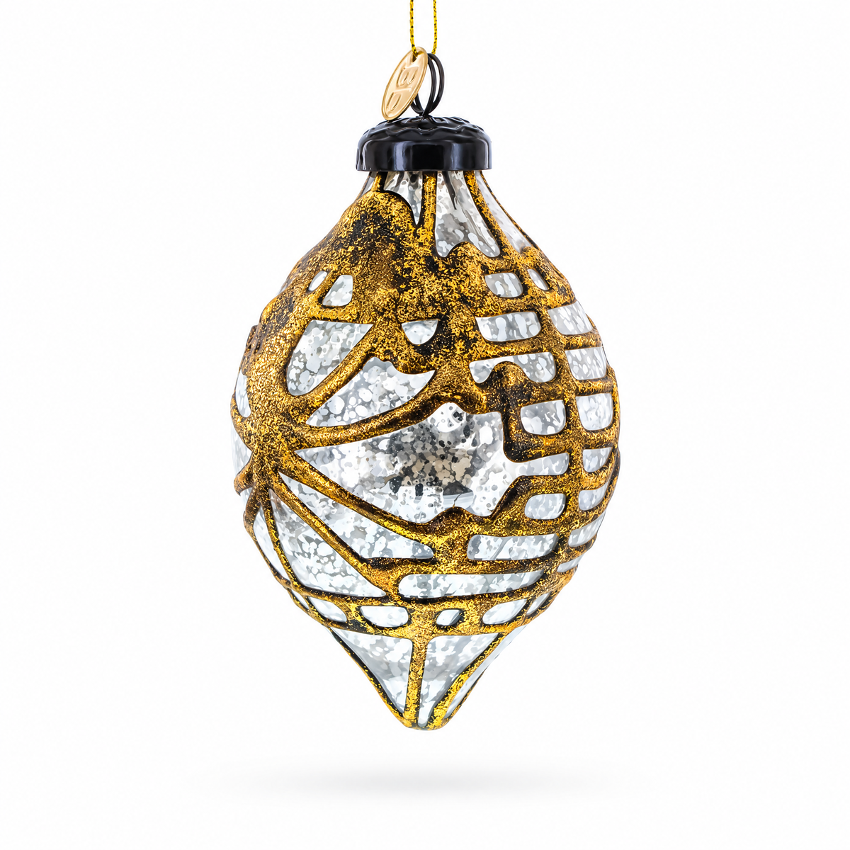 Rustic Teardrop with Gold Filigree Clear Glass Christmas Ornament