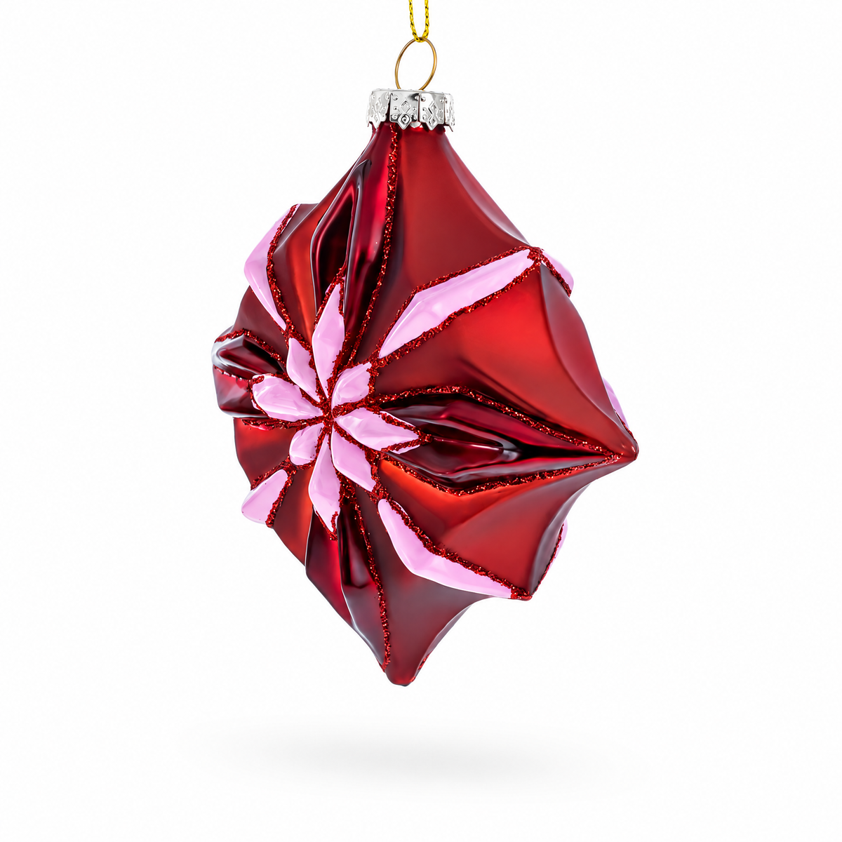 Red Starburst with Beaded Hanger Accent Glass Christmas Ornament
