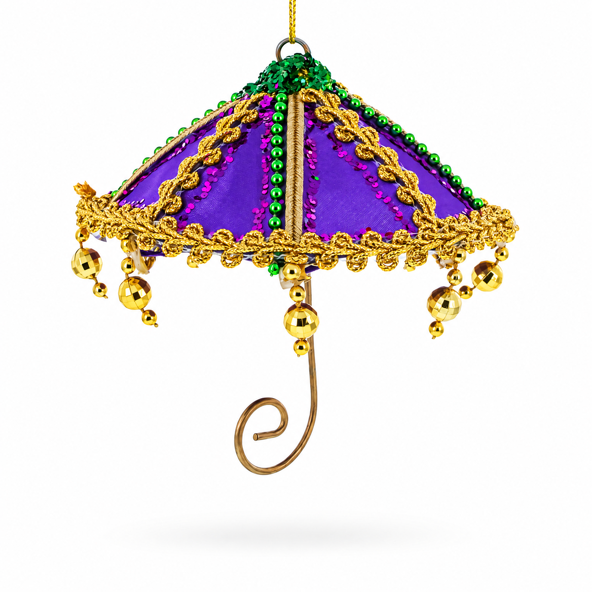 Whimsical Purple Umbrella with Beaded Accents Christmas Ornament