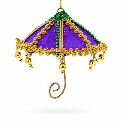 Whimsical Purple Umbrella with Beaded Accents Christmas Ornament