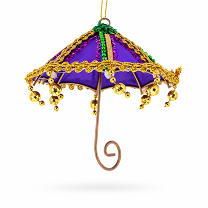 Whimsical Purple Umbrella with Beaded Accents Christmas Ornament