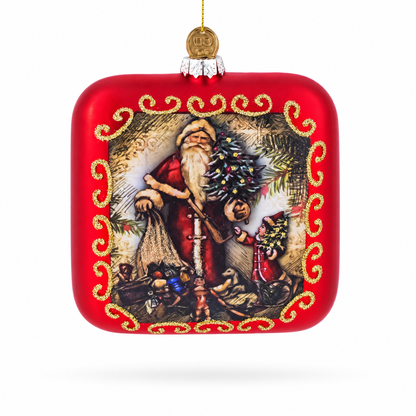 Vintage Santa Scene Glass Christmas Ornament