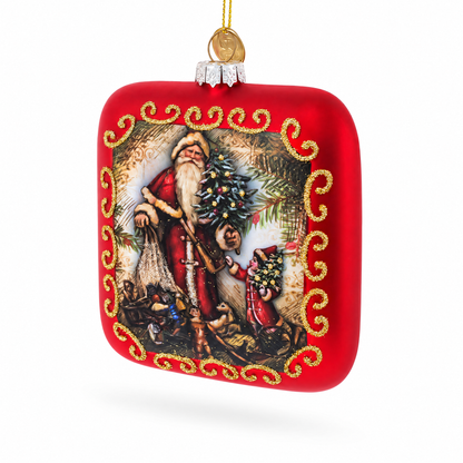 Vintage Santa Scene Glass Christmas Ornament