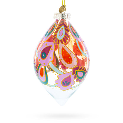 Paisley Design Teardrop Glass Christmas Ornament