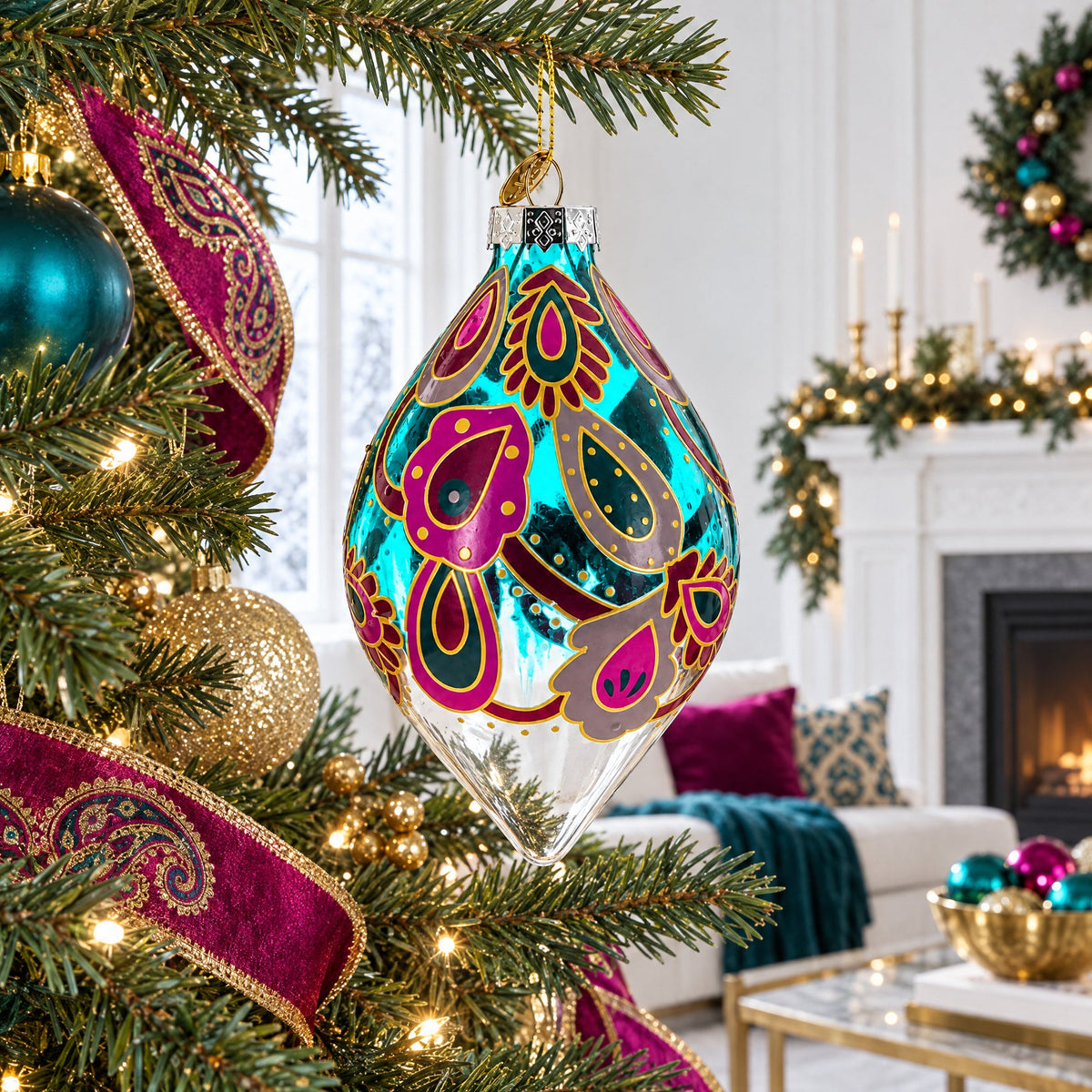 Teardrop Paisley Finial Glass Christmas Ornament