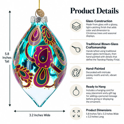 Teardrop Paisley Finial Glass Christmas Ornament