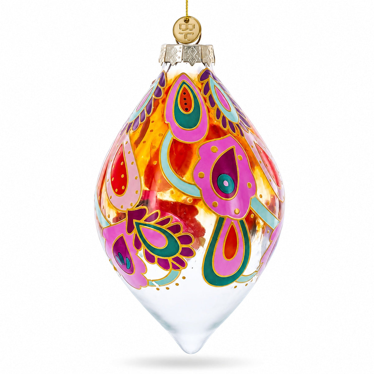 Copper Paisley Teardrop Glass Christmas Ornament